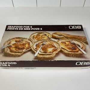 VTG Seafood for 4  shells scallop set rattan coasters forks for 4